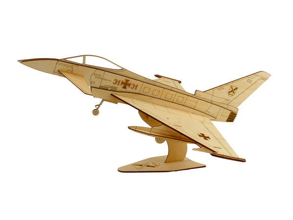 Eurofighter Typhoon Deko Flugzeugmodell aus Holz auf einem Ständer